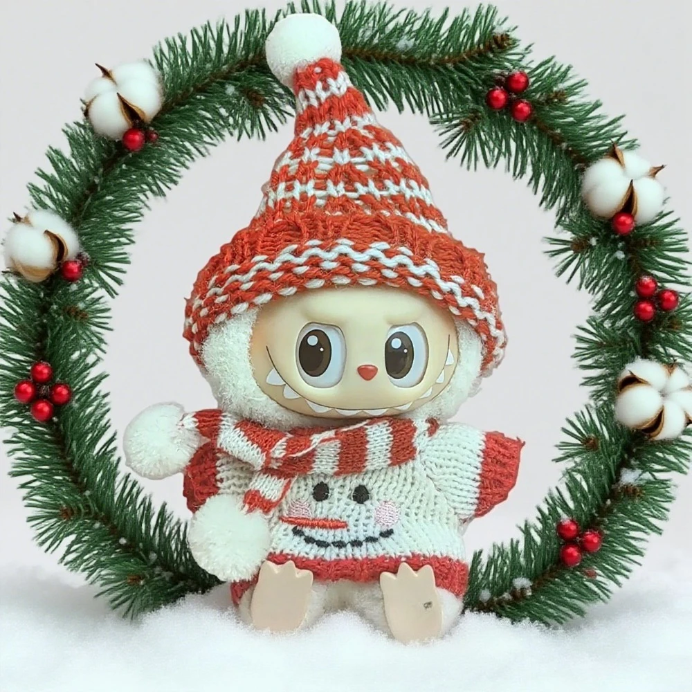 

17 см мини-плюшевая кукла, одежда, аксессуары для Labubu Idol V1 V2, рождественский свитер с печеньем, шляпа, одежда, подарок на Новый год