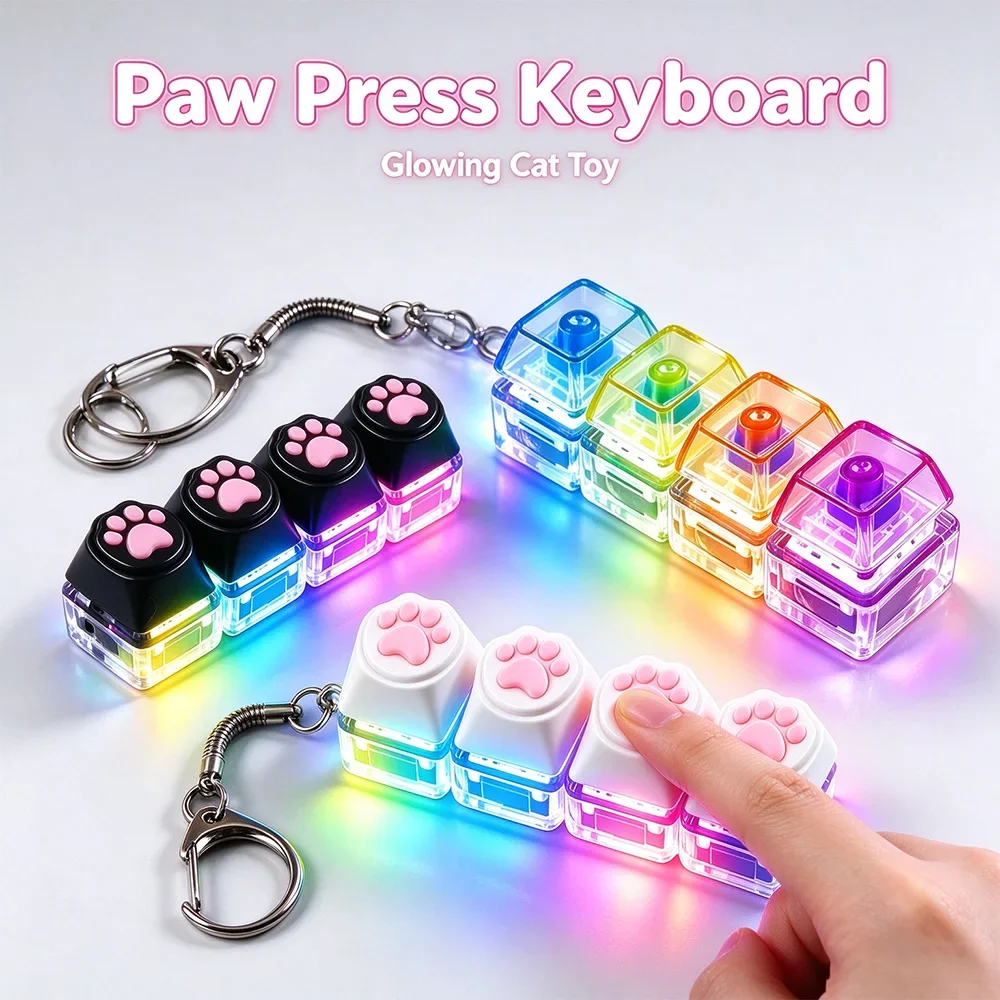 HOT Fingertip Keyboard Keychain RGB Keyboard Fidget Toy with Lights for Stress Relief Decompression Calming Accessories딸깍이