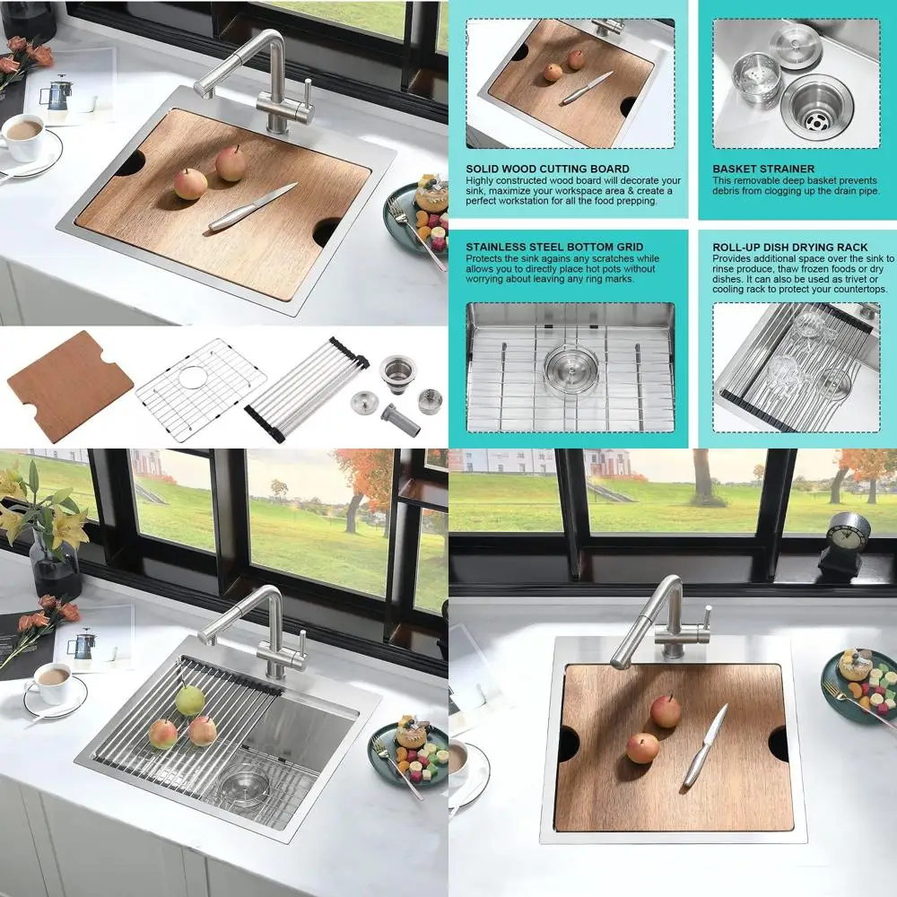 

Stainless Steel 21x20 Inch Drop-In Bar Sink for Kitchen Workstation - Small Kitchen Sinks with Prep Area