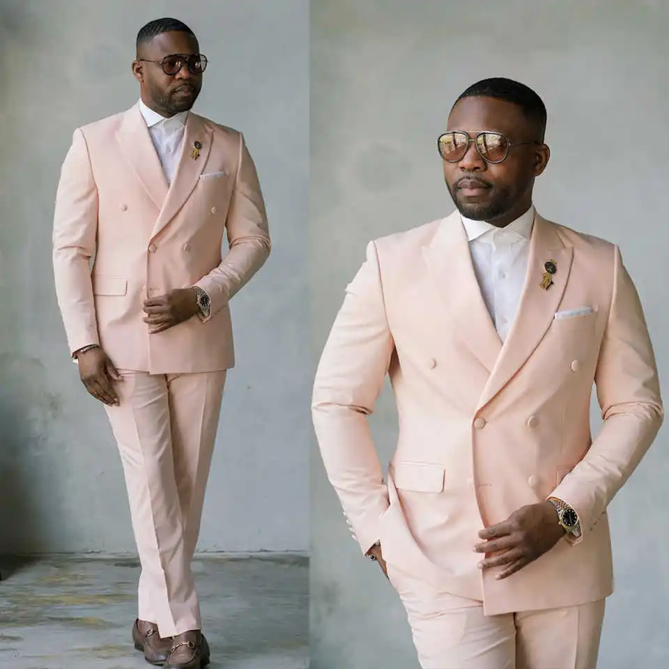 

Classic Wedding Suits For Groom Peaked Lapel Double Breasted Tuxedos 2 Pcs Jacket Pants Evening Party Prom Customized