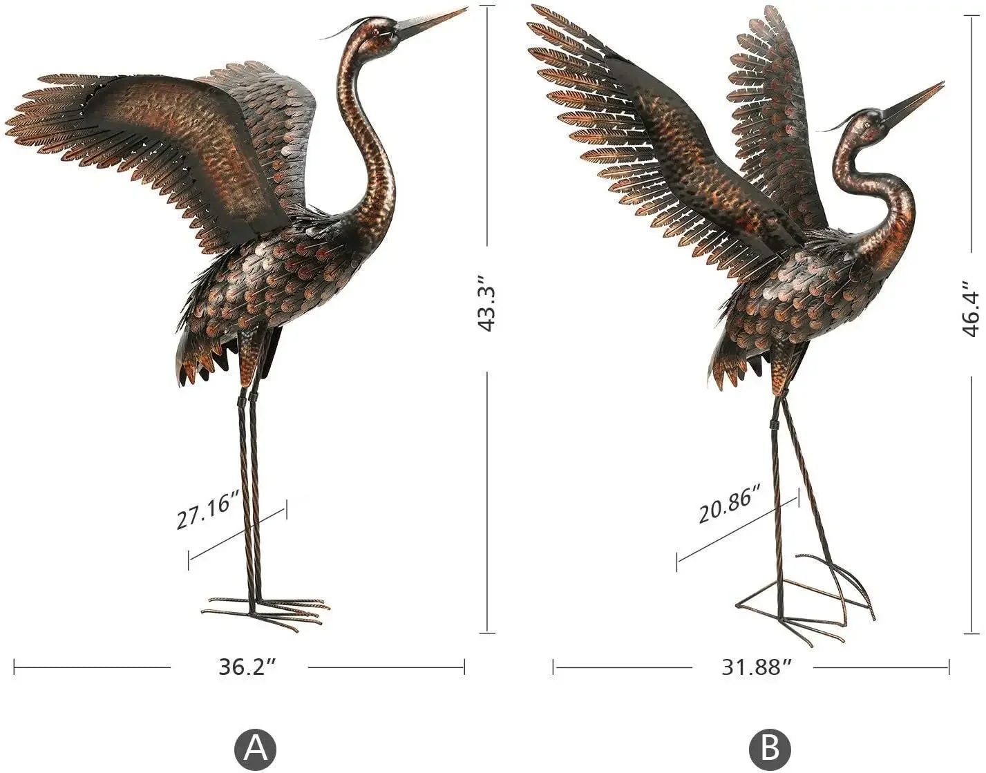 Garden Statue Outdoor Metal Heron Crane Yard Art Sculpture for Lawn Patio Backyard Decoration,46 inch (2-Pack)