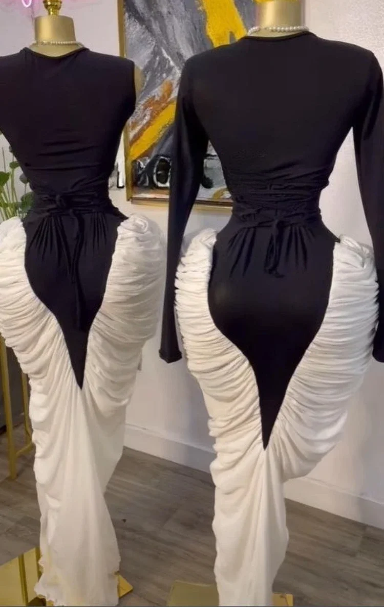 Elegantes, rückenfreies Kleid mit Farbblock-Ausschnitt für Damen, modisches, figurbetontes Midi-Abendkleid