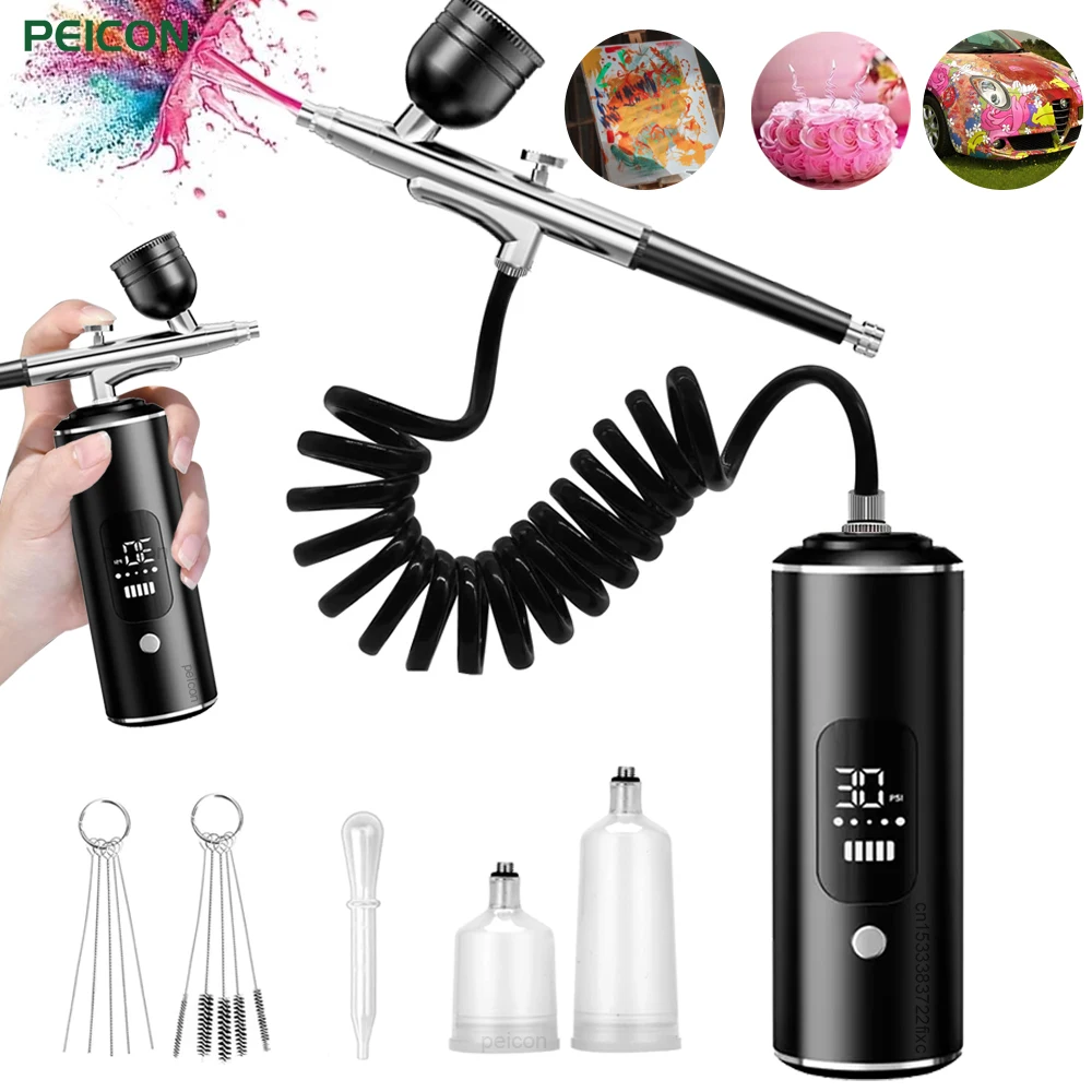 Spray Gun Portable Airbrush with Compressor for Crafts Painting Model Spray Gun Rechargeable Mini Handheld Airbrush Painting Kit