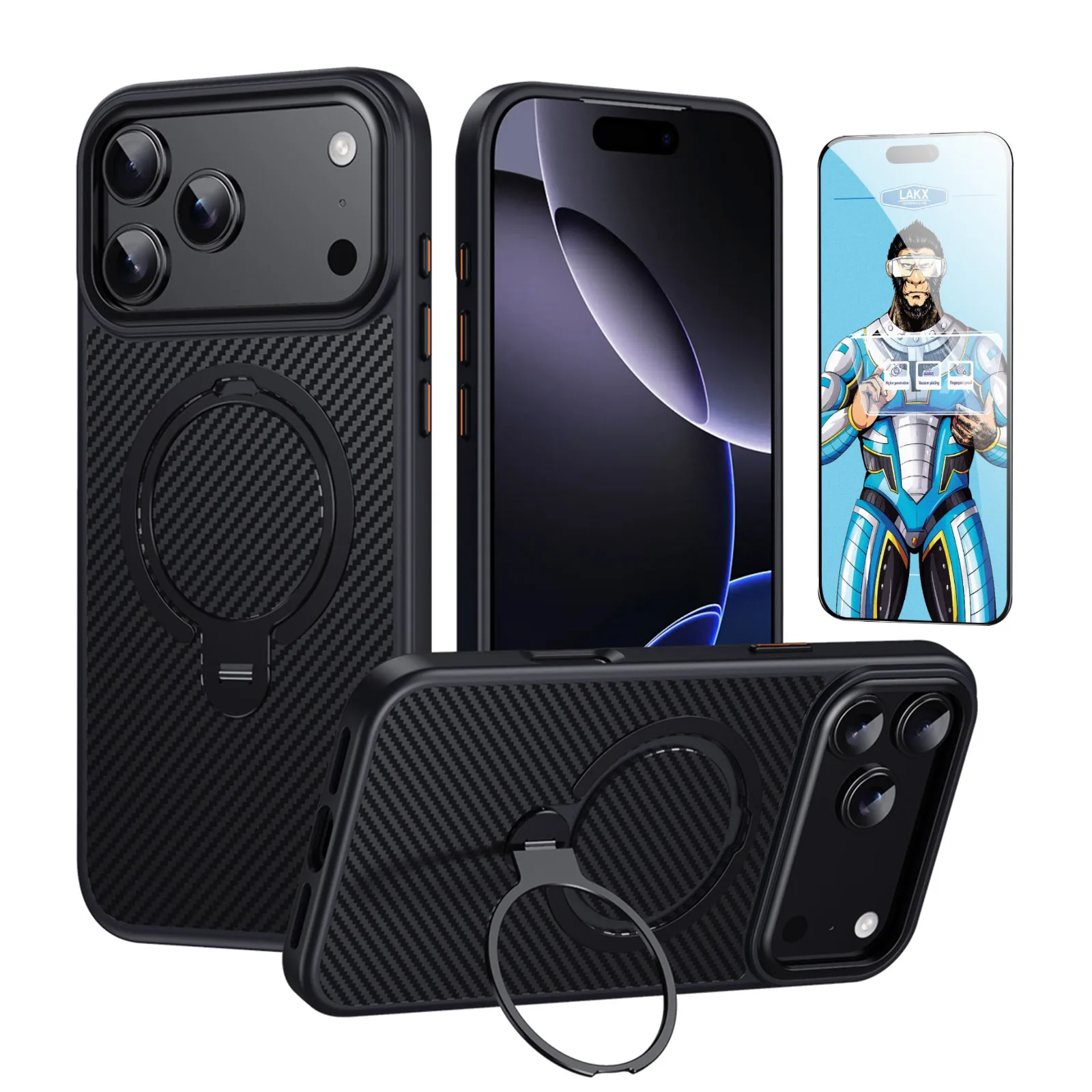 

Противоударный чехол военного класса для iPhone 17Pro и 17 Pro Max, совместимый с Magsafe с 360° ° Вращающаяся подставка с 1 * пленкой для экрана