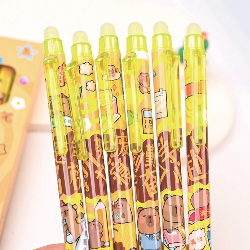 6Pcs Kawaii Capybara Löschbaren Gel Stift Set Schnell Trocknend Drücken Neutral Stifte Schreiben Glatte Stifte Student Schreibwaren Geschenke