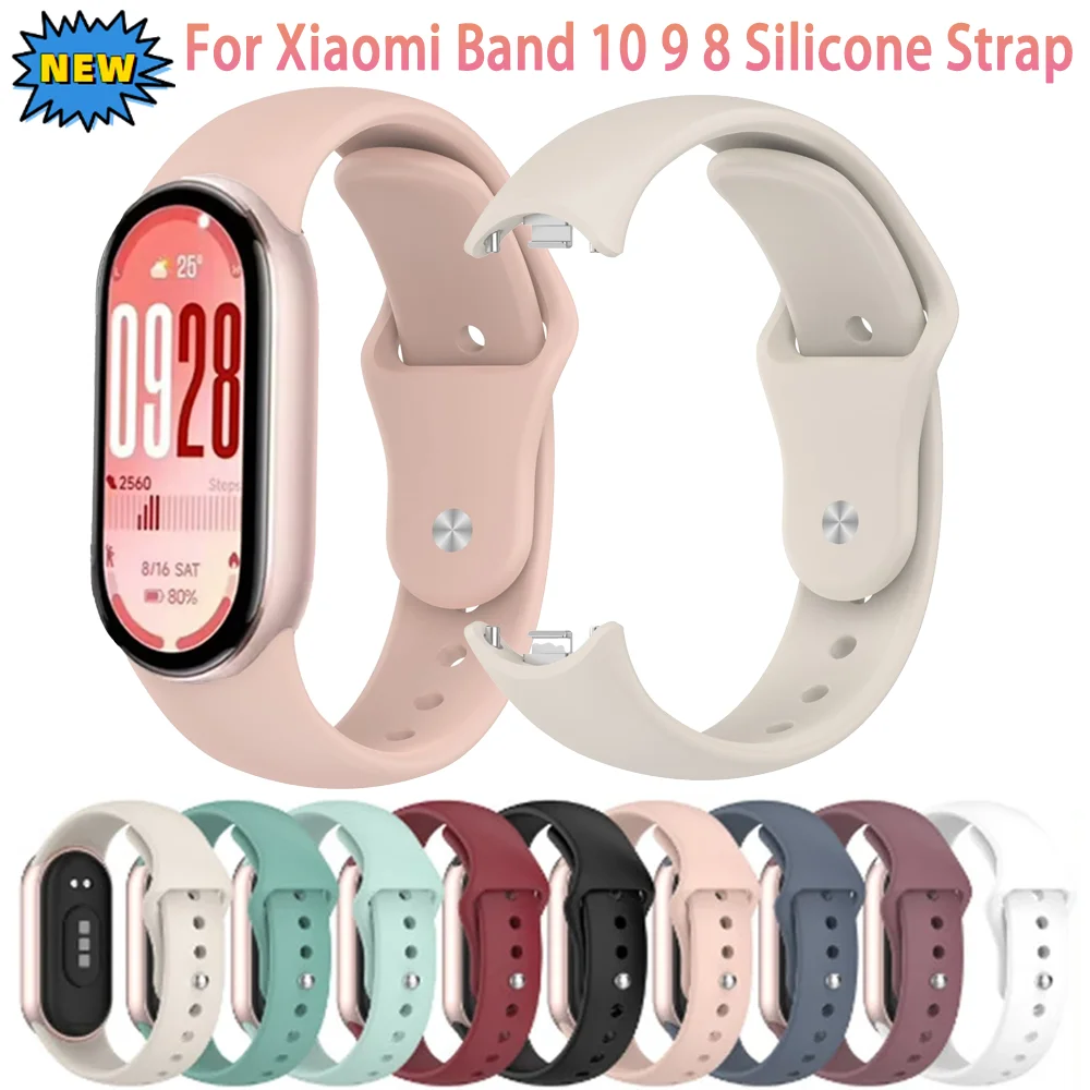 Silikonarmband für Xiaomi Band 10 9 8, weiches, sportliches, atmungsaktives Metallschnallenarmband, Armband für Mi Band 8 9 10 Bandzubehör
