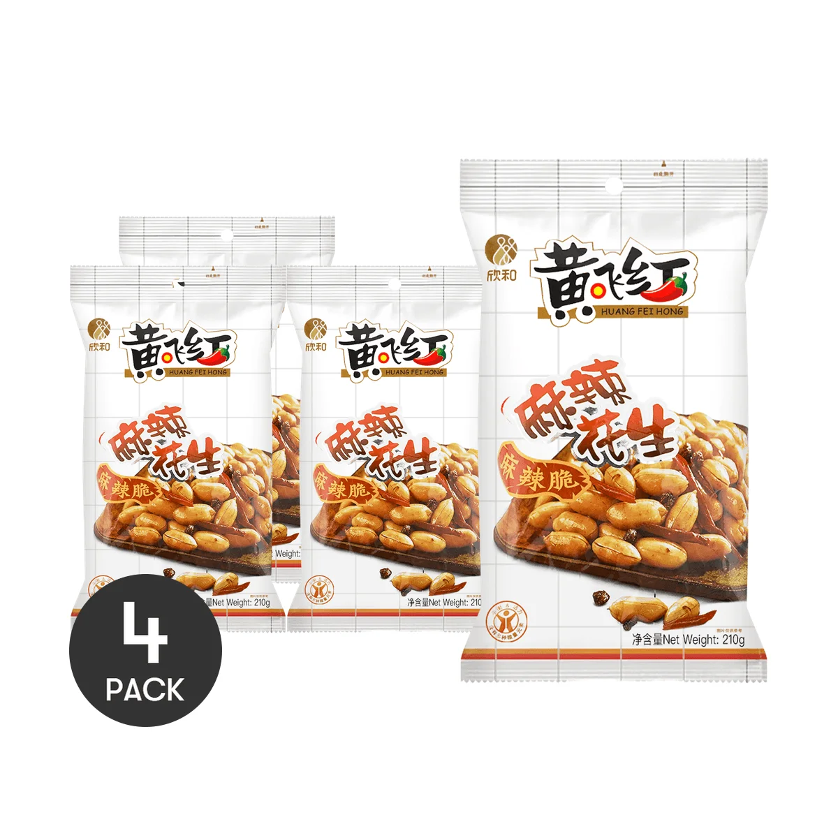 [4 Packs] Huangfeihong Pittige Pinda 'S-7.4Oz X 4 Packs | Knapperige En Smaakvolle Snack