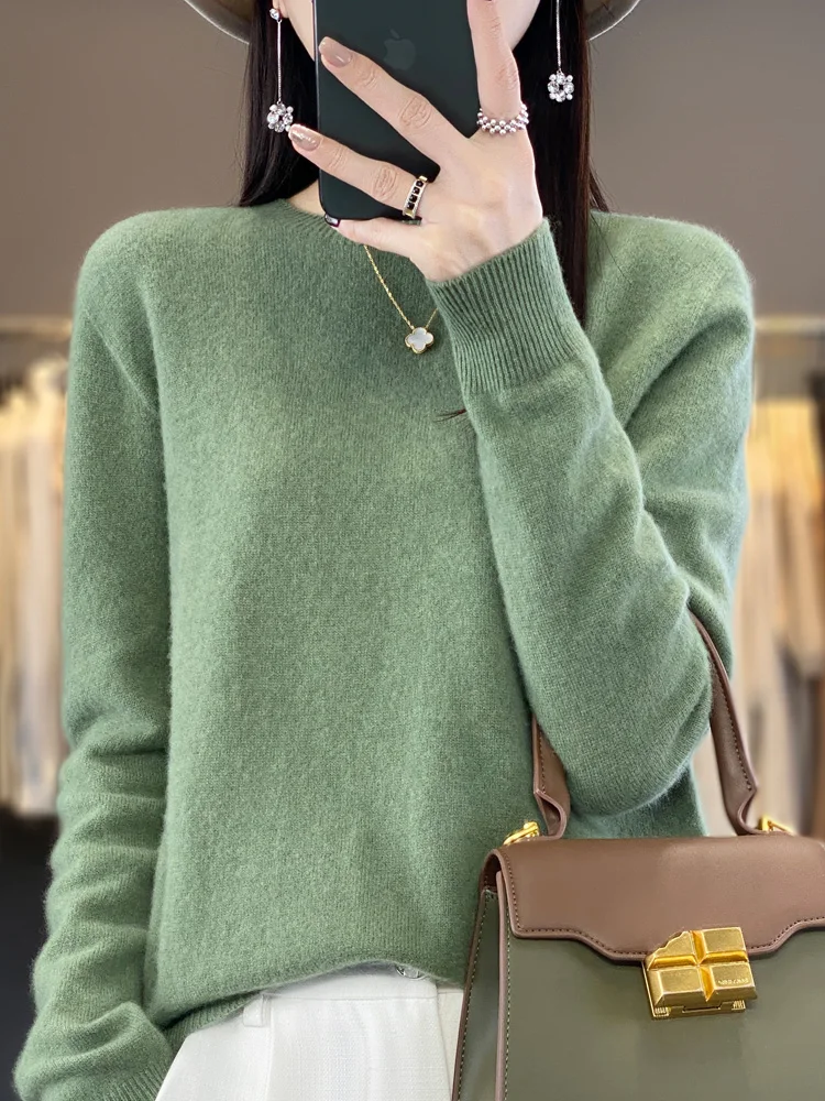 100% pure wool 2024 autumn and winter new cashmere sweater women's O-neck pullover fashion solid color long sleeve pullover.