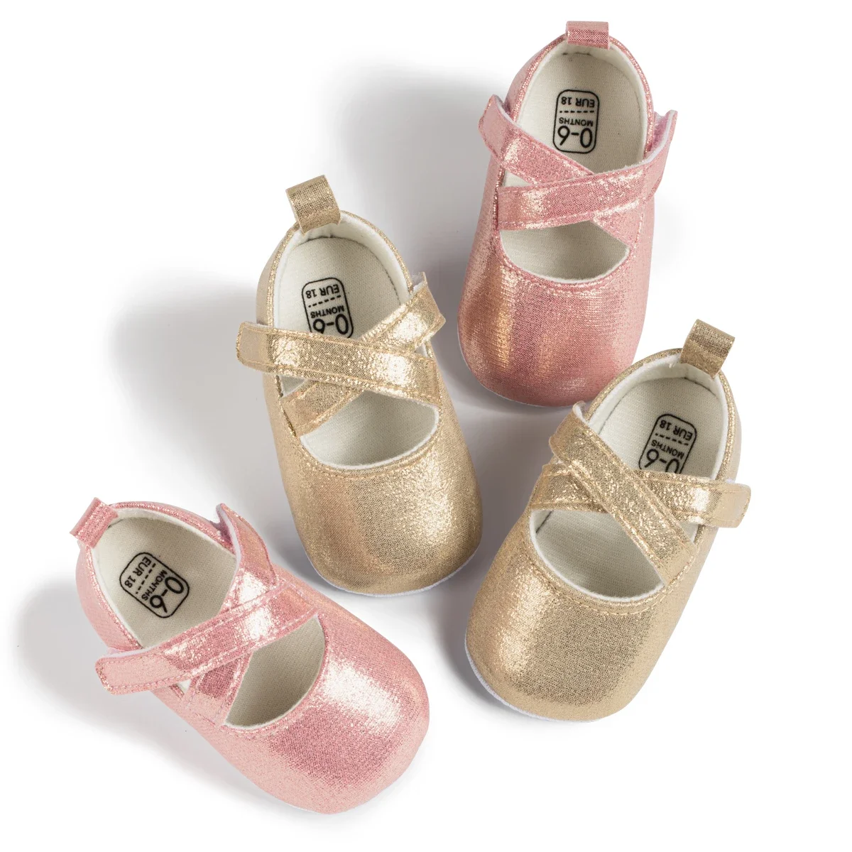 

New Fashion Simple Girls Baby Princess Shoes Cross Strap Bowknot Anti PU Leather Gradient Shiny Toddler Dress Shoes