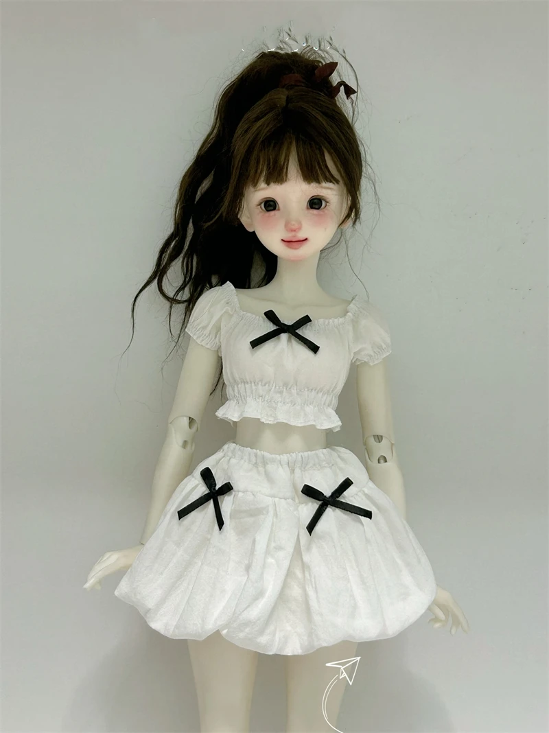 Roupas de boneca bjd adequadas para tamanho 1/4, manga bufante, top, saia de botão de flor, conjunto de roupas, acessórios de boneca (2 pontos)