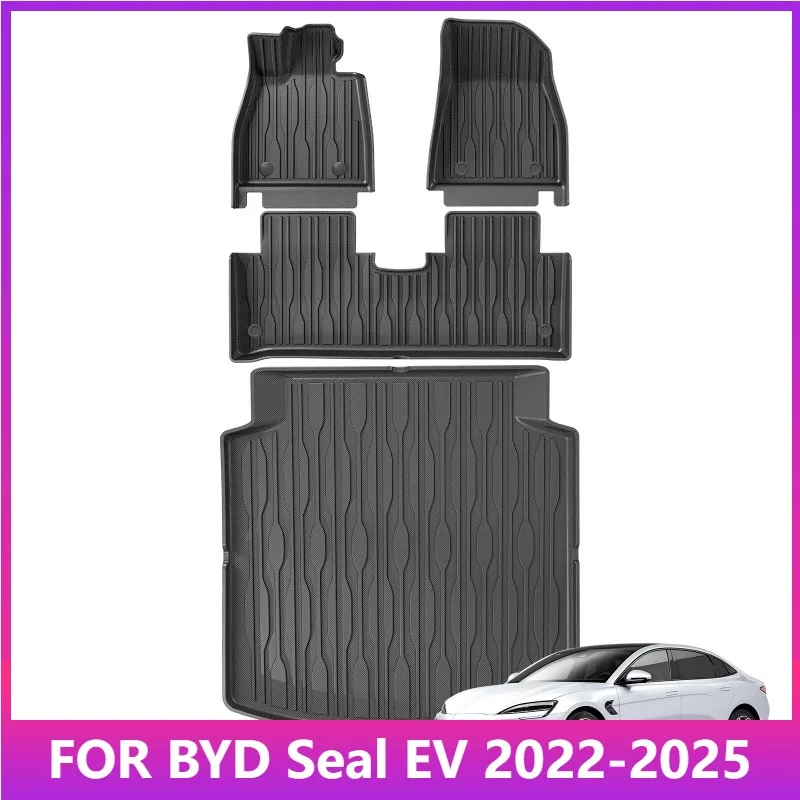 

Автомобильные коврики для BYD Seal EV 2022-2025 TPE 3D Коврик в багажник Всепогодные водонепроницаемые автомобильные аксессуары Подушка для ног с левым рулем Черный