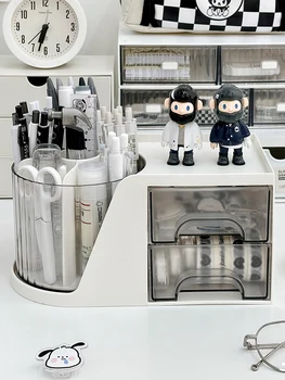 Roterende Penhouder Tab Opbergdoos Organizer Met Transparante Lade Desktop Briefpapier Opbergrek Acryl Penhouder Stand