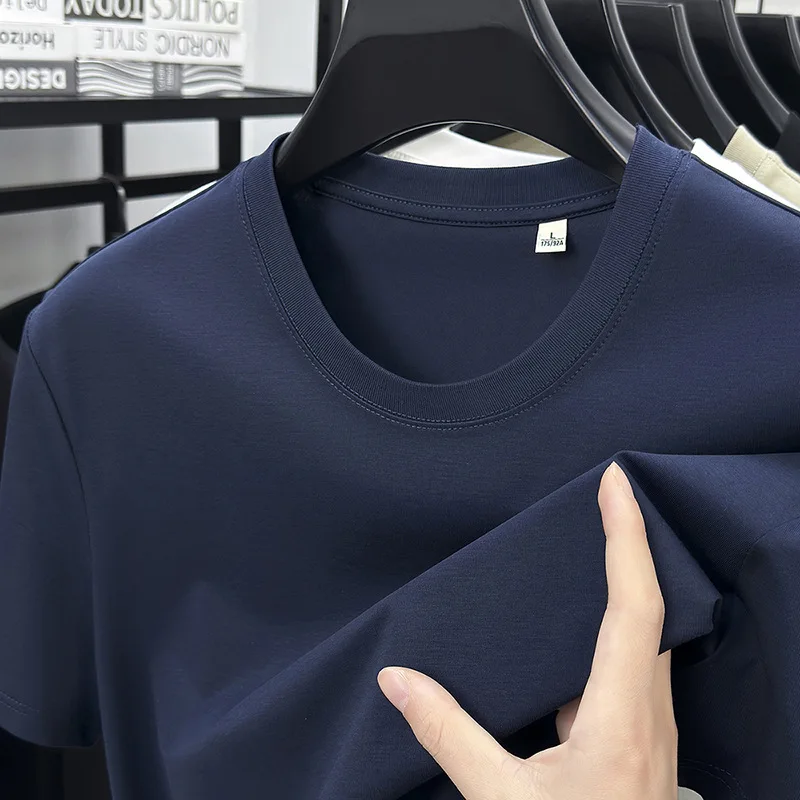 

Comfortable Soft 45.3% Lyocell T Shirt Summer Male Breathable Antibacterial Solid Lightweight Short Sleeve Crewneck Undershirt