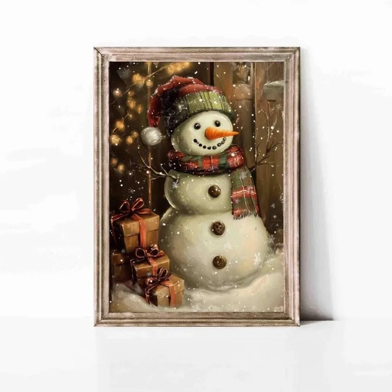 

Christmas Snowman Wall Art, Winter Holiday Decor Print, Festive Snowman Painting, Cozy Christmas Art Poster Artwork