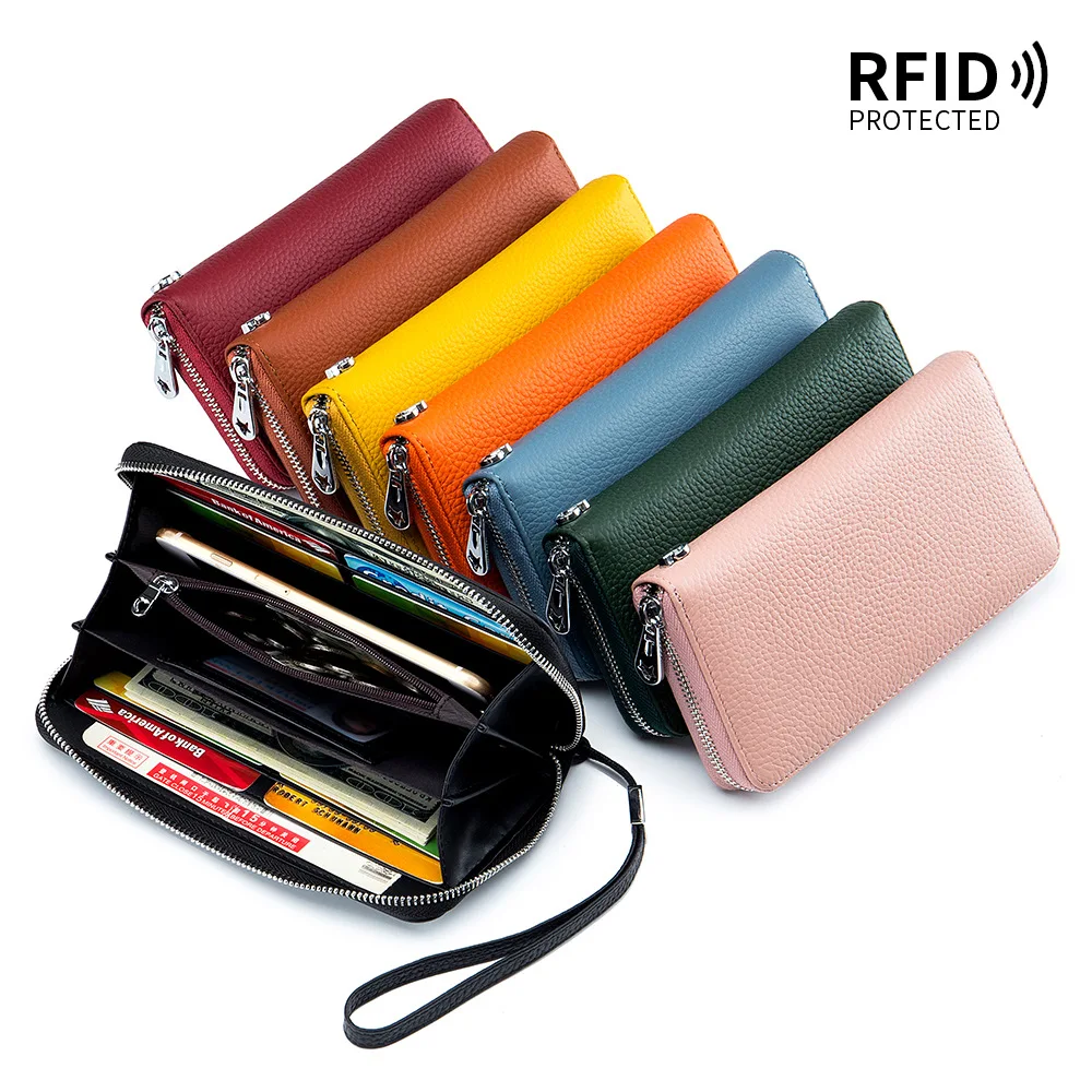 Women's Wallet Geniune Leather RFID Function Luxury Design Long Zipper Handbags Cowhide Card Bags Female Fashion Purse