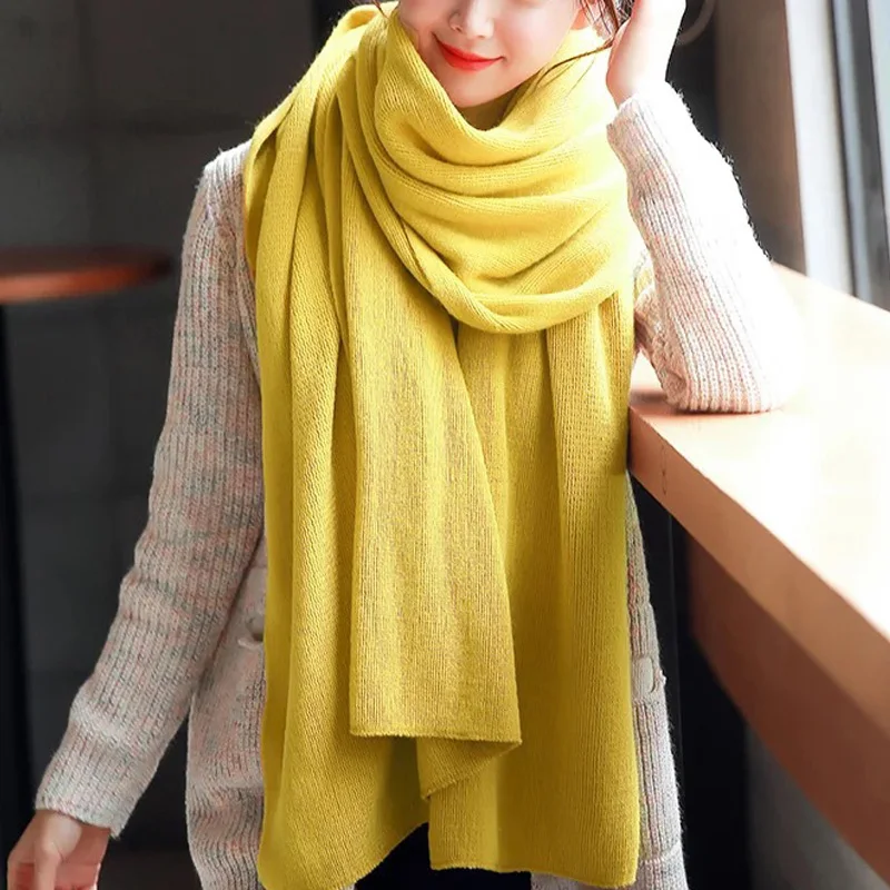 JulyPalette Solid Cashmere Knitted Scarf Women 2022 Autumn Winter Pashmina Shawl Wrap Female Long Warm Scarves Bandana 17 Colors