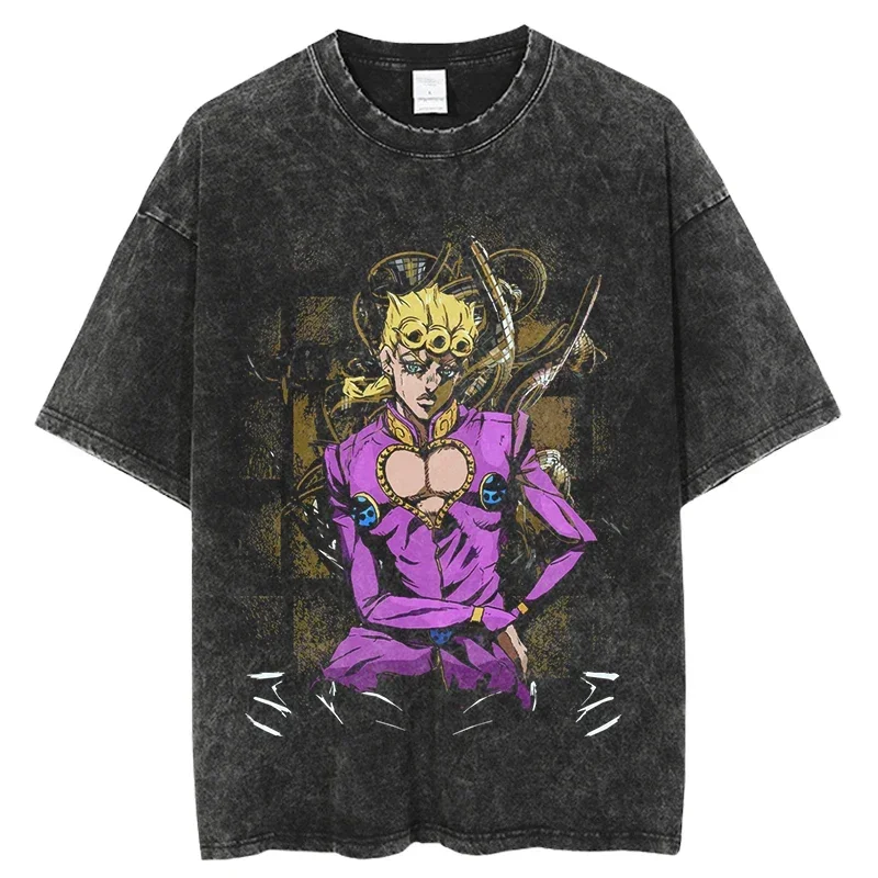 Hotsale Anime JoJo's Bizarre Adventure Vintage Washed Tshirts jojo T Shirt Harajuku Oversize Tee Cotton fashion Streetwear