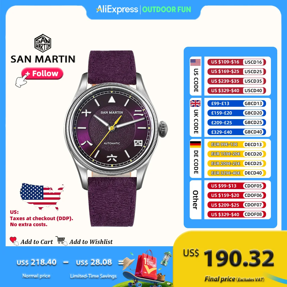 

San Martin 39,5 мм Simple Pilot Vintage Style Оригинальный дизайн YN55 Автоматические механические часы для мужчин с сапфировым стеклом 10 бар SN0033