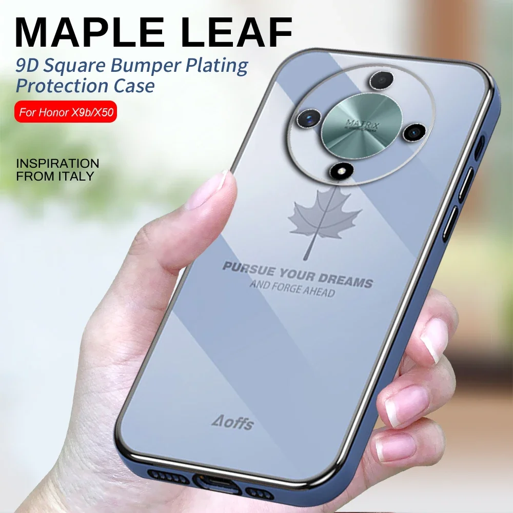 Maple Leaf Plating Phone Cover HonorX50 Soft Silicone Camera Potection Shell Funda For Honor X50i Plus X40 X40i X30 X30i X20 X10