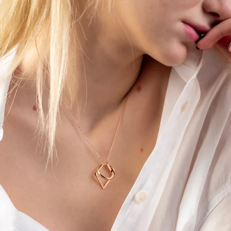 Women Stainless Steel Hollow Open Rhombus Pendant Necklace Geometric Diamond Shape Necklaces Minimalist Dainty JewelryAvailable