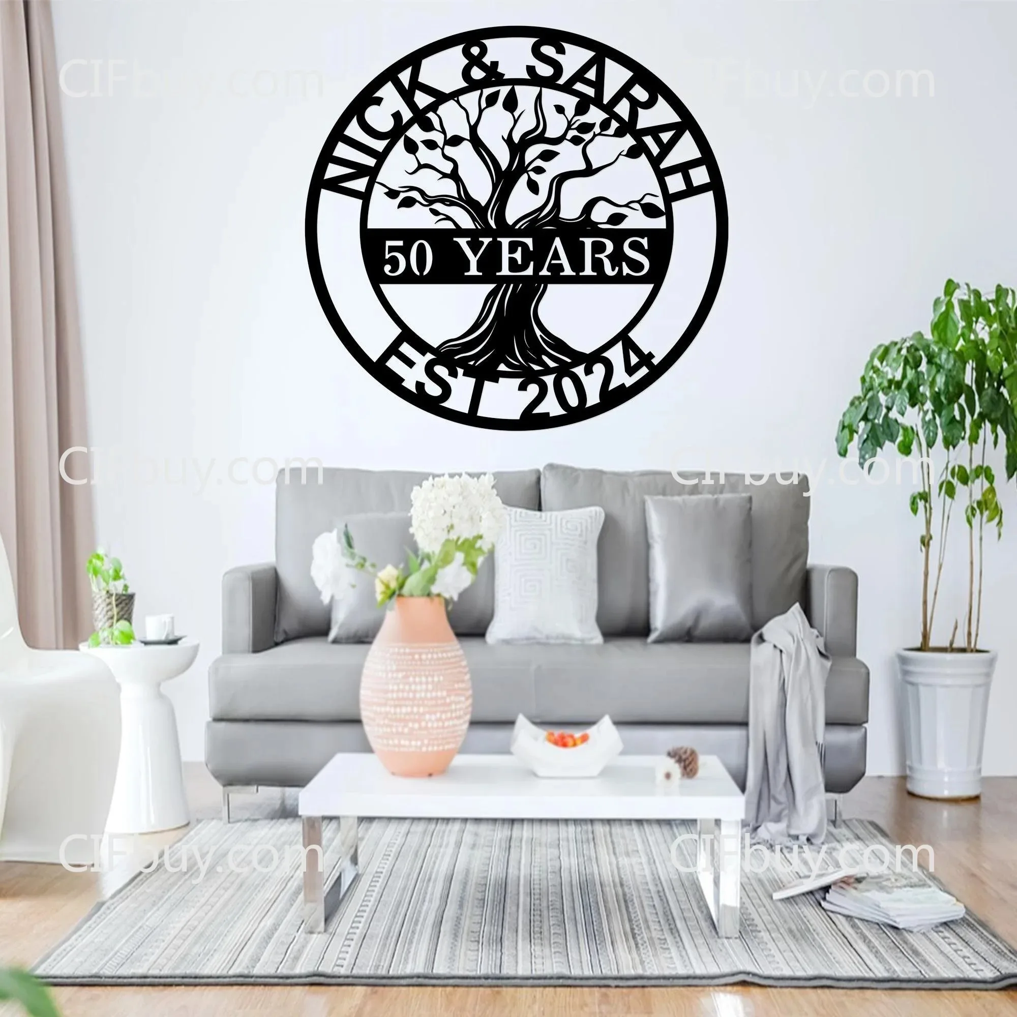 CIFbuy Custom 50th Golden Anniversary Metal Plaque, Personalized Tree of Life Wall Art, Wedding Gift for Parents