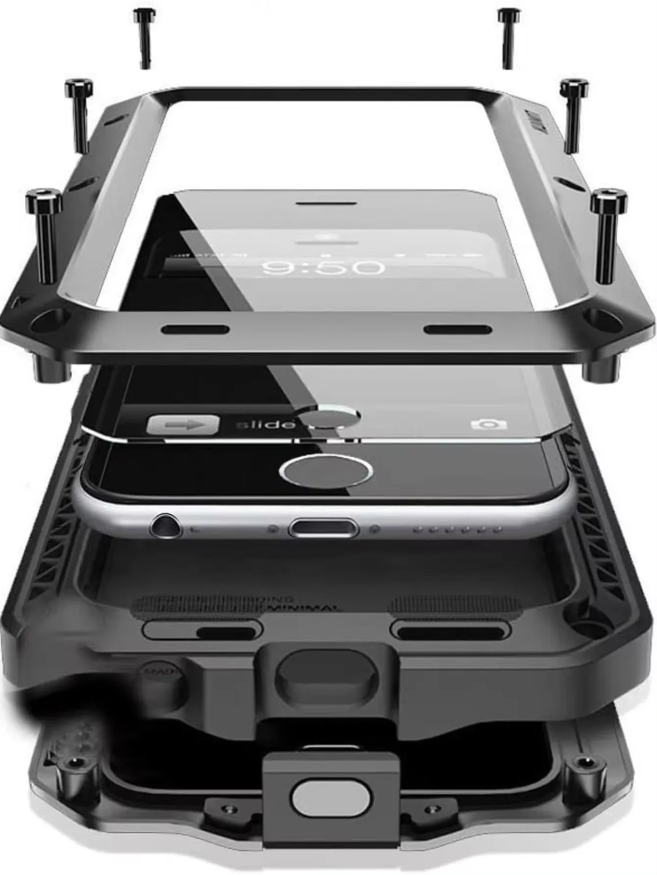 

For iPhone 15 14 13 12 11 Pro Max XS XR 8 7 Plus Full Body Heavy Duty Shockproof Aluminum Armor Metal Case With Screen Protector