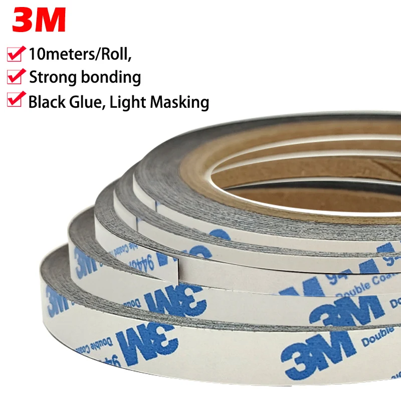 (2mm/5mm/10mm/20mm*9 Meters),  3M 9448 Black Two sides Adhesive Tape for Cell Phone Screen LCD Display Digitizer Fix