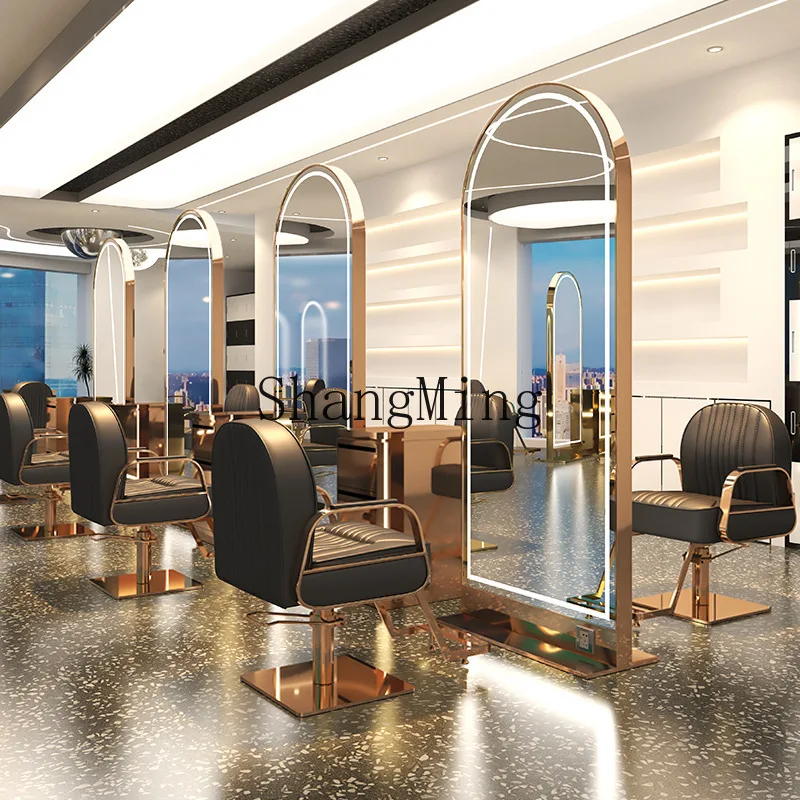 

ZYY barber shop hair salon special single and double-sided stainless steel floor-to-ceiling hair cutting mirror with light