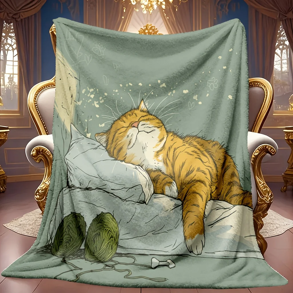 Cute Animal Illustration Warm Bed Throw Blanket Versatile Home Accent Perfect For Coffee Shop Office Gym Dance Studio Lounge