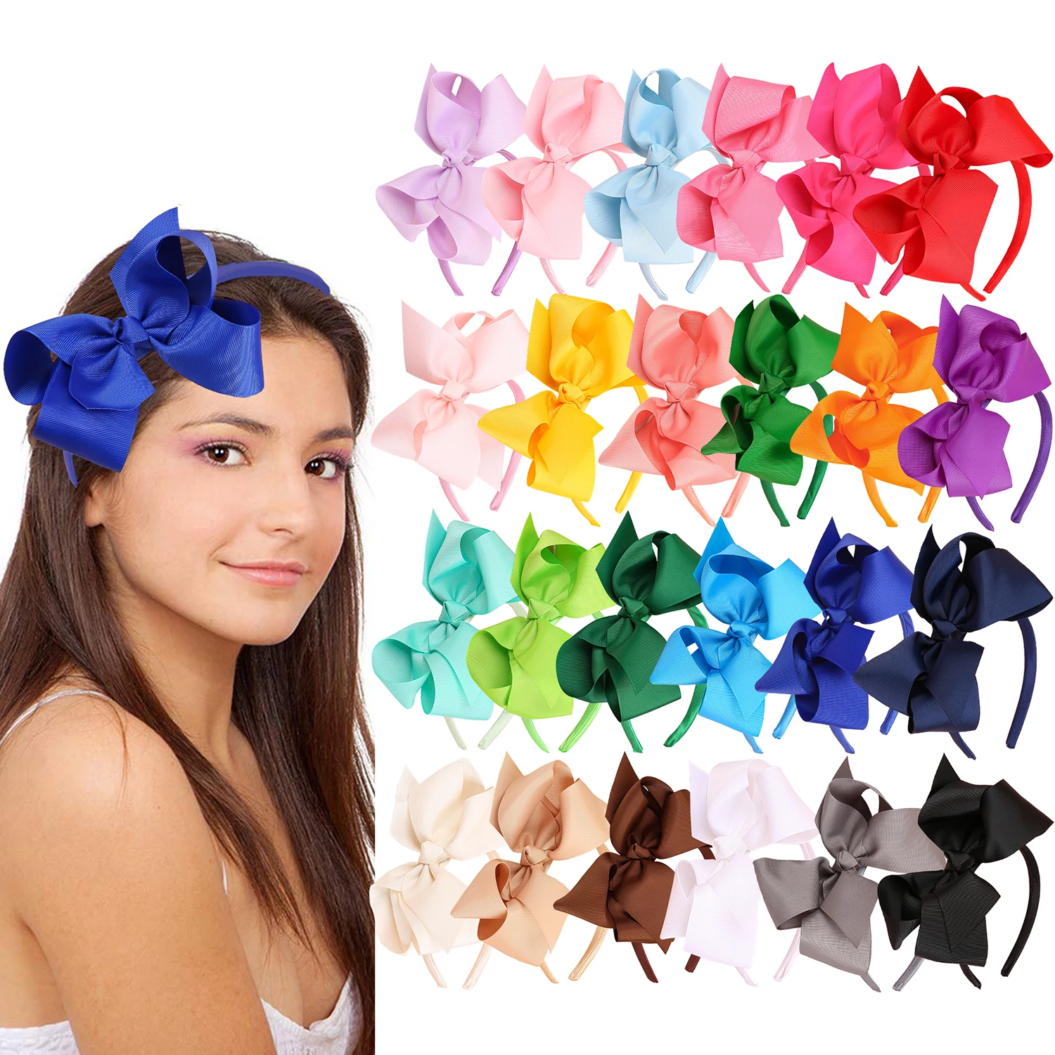 6inch Large Ribbon Hair Bows with Satin Hairbands Cute Headbands for Girls Headband Plastic Hairbands Kids Hair Accessories