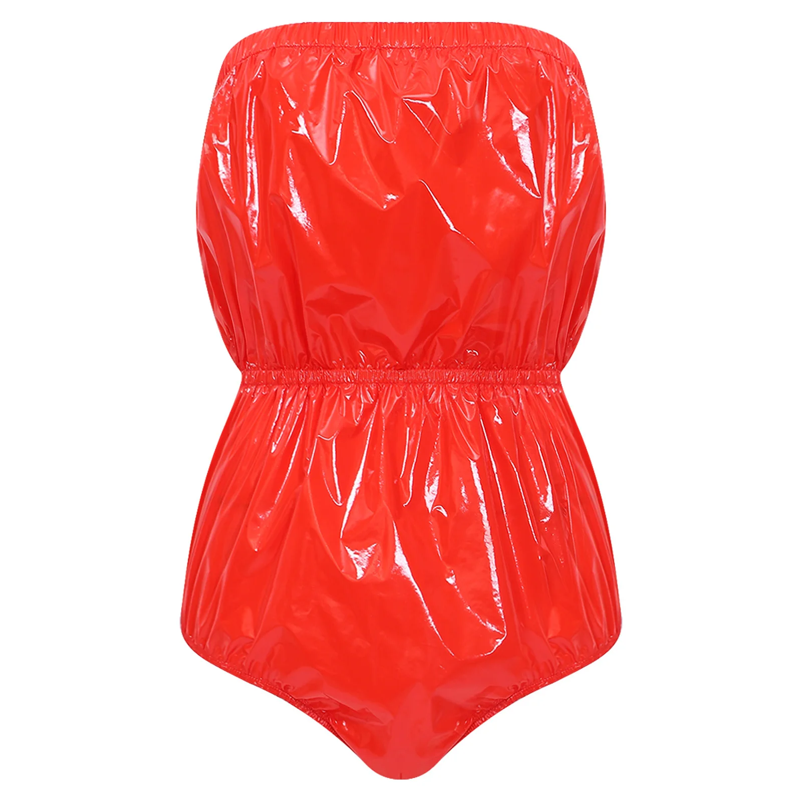 Women Waterproof Strapless Adaptive Clothes Lingerie Bodysuit Glossy Elastic Band High Cut Jumpsuits Swimwear Rompers Leotards