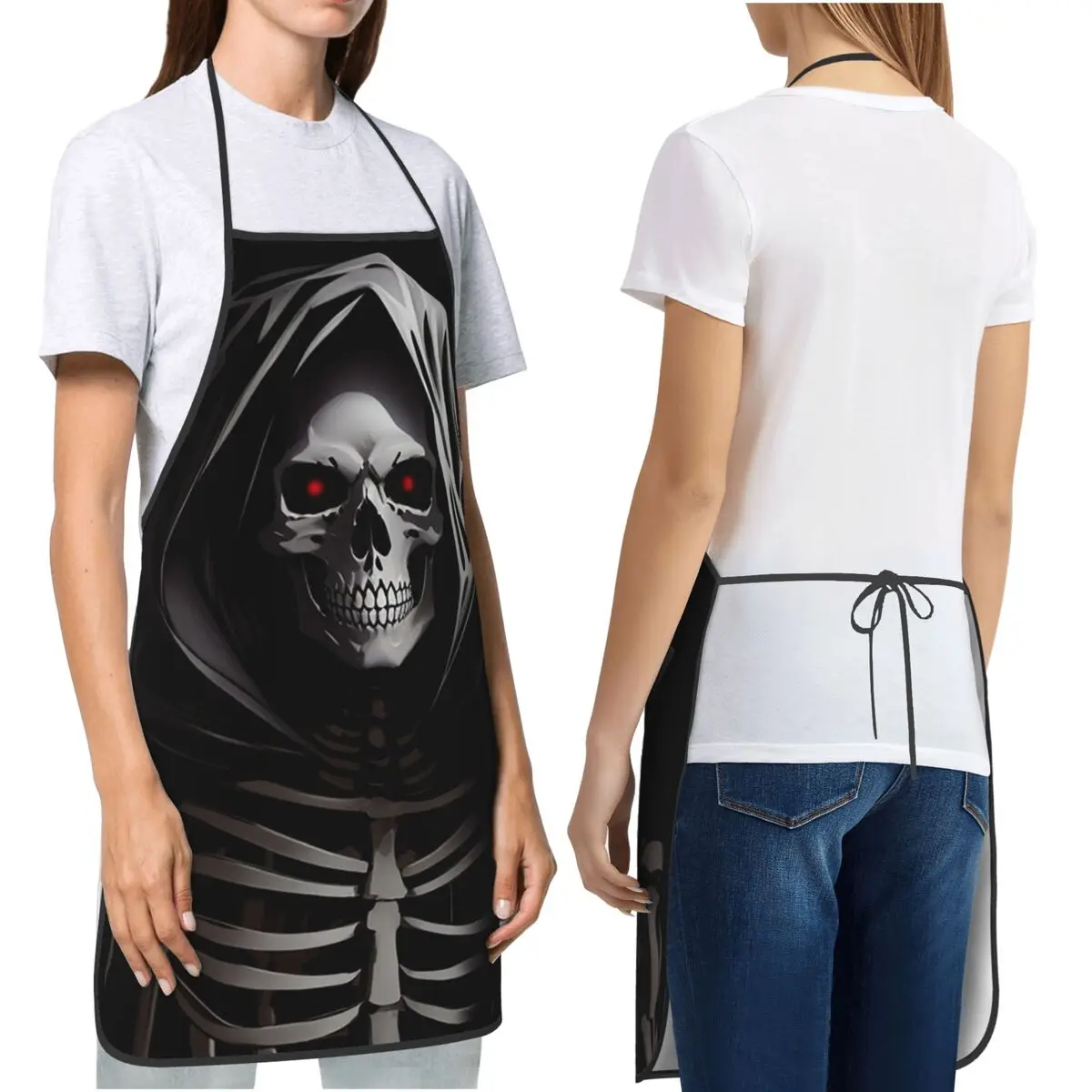 A Creepy Halloween Skeleton Skull Aprons Chef Cooking Baking Tablier Bib Kitchen Cleaning Pinafore for Women Men Gardening