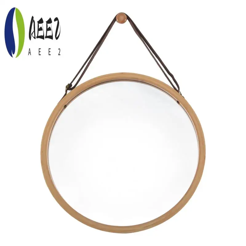 

AEE2-подвесное круглое настенное зеркало в ванной комнате и спальне — бамбуковый каркас и регулируемый кожаный ремешок