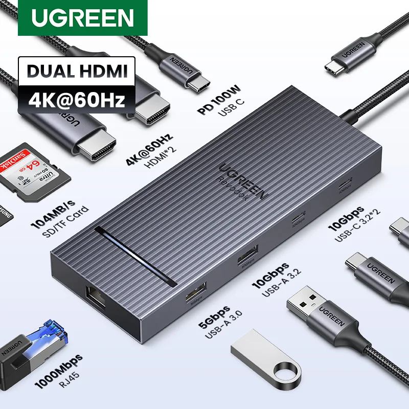 

UGREEN USB C HUB 10Gbps 4K60Hz HDMI USB3.2 PD100W USB Splitter for Laptop Macbook Pro Air iPad Phone Android Docking Station