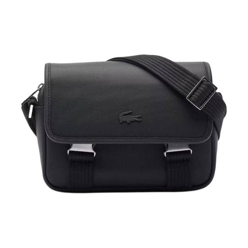 Bolsa de ombro em poliuretano LACOSTE, bolsa transversal masculina preta