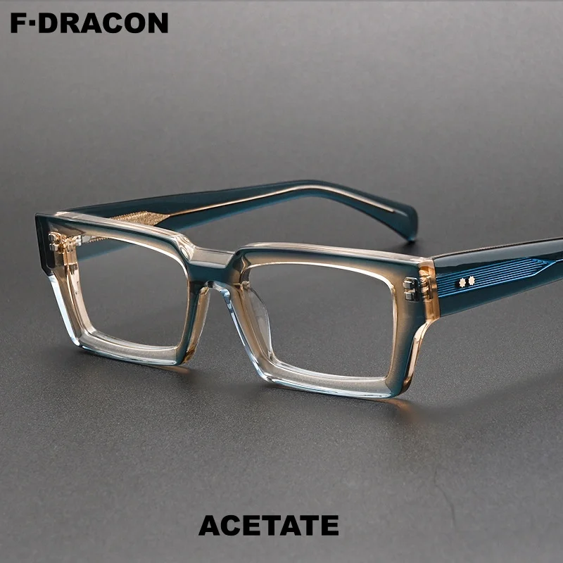 F·DRACON New Sheet Metal Eyeglass Frame Retro Square Men's And Women's Eyeglass Frame High-quality Thick Frame 6608