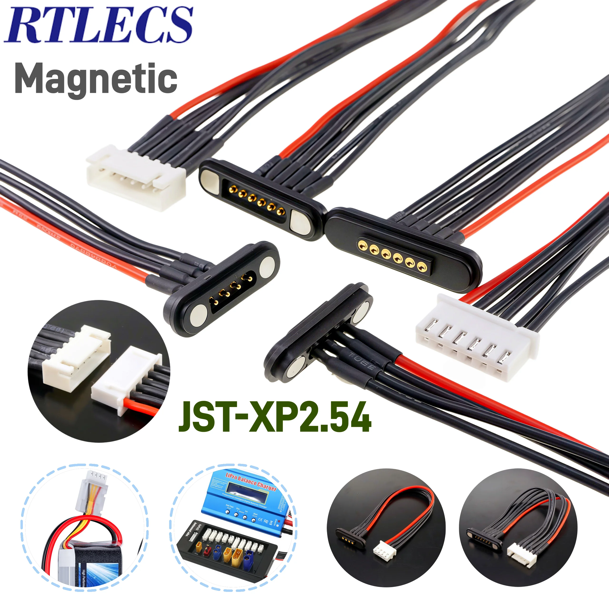 JST XH Magnetic PogoPin Connector 22AWG Silicone Balance Wire Extension Lead Cable 2-7S Male Female for RC Battery Charger 2/3A