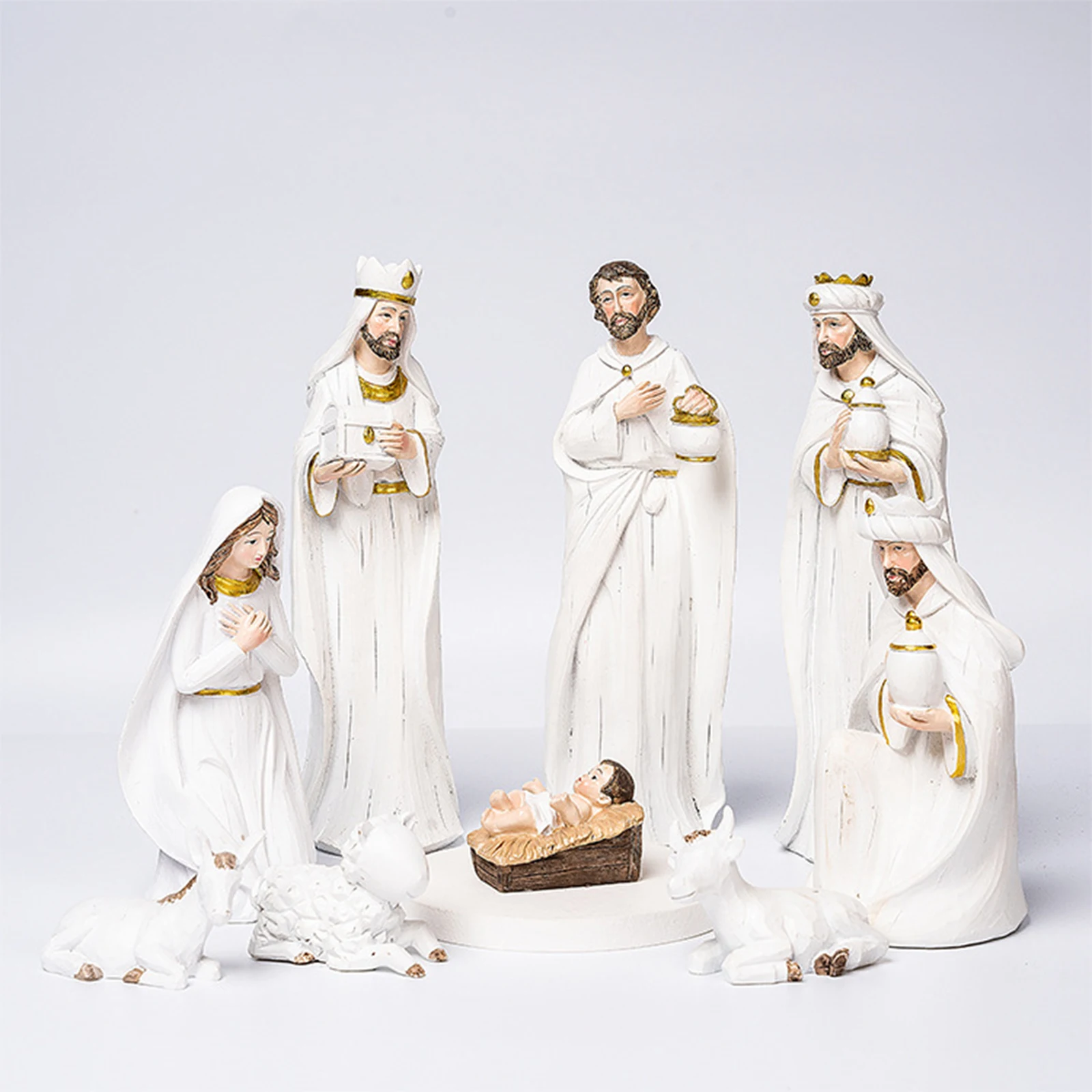 Nativity Scene Decor Set Vivid White Unique Design Christmas Gift 40 × 22 × 8 Cm Durable Resin Party Supplies Crafts