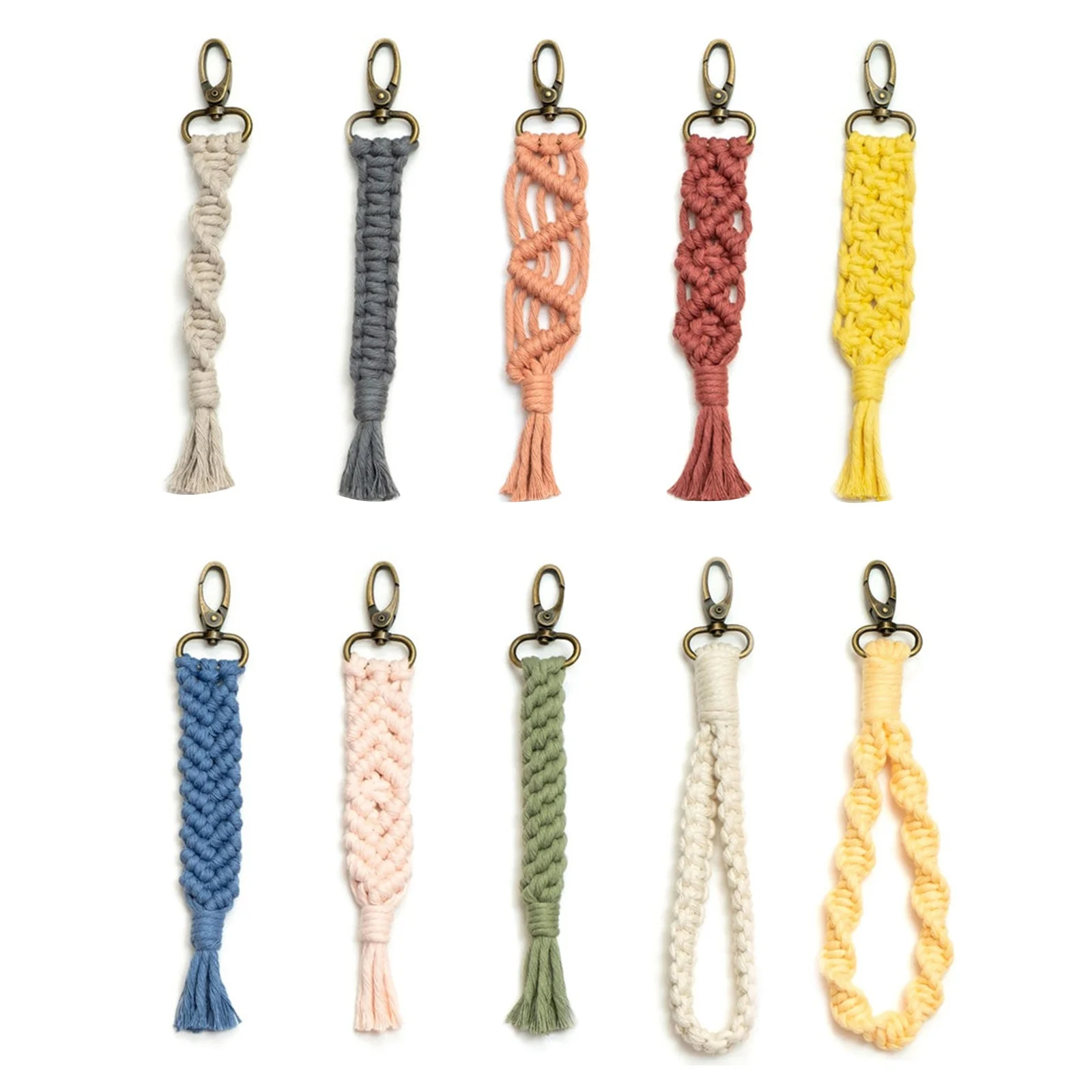 

10 Pieces Mini Macrame Keychains Boho Macrame Bag Charms Handcrafted Accessory for Car Key Purse Phone Supplies