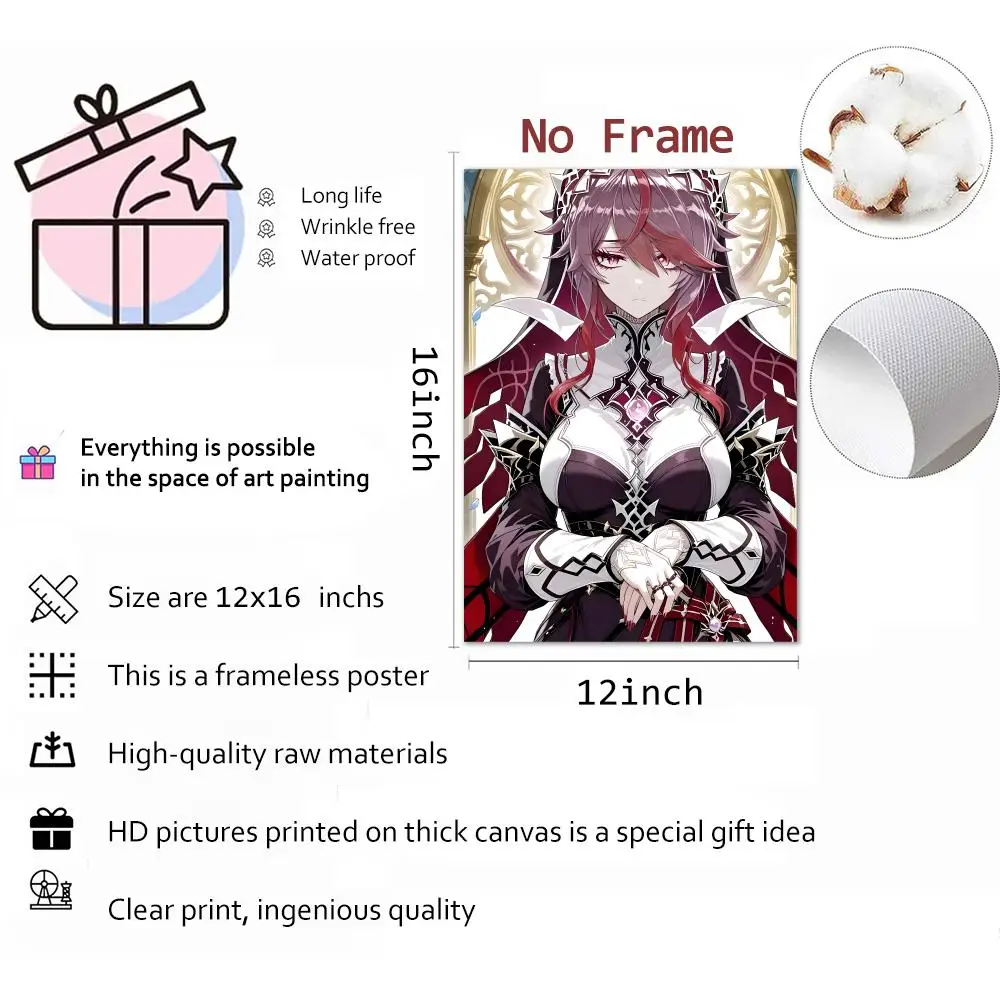 Game Nun Character Genshin Impact Rosaria Painting Calligraphy Canvas Print Wall Mural for Living Room Decor Gifts