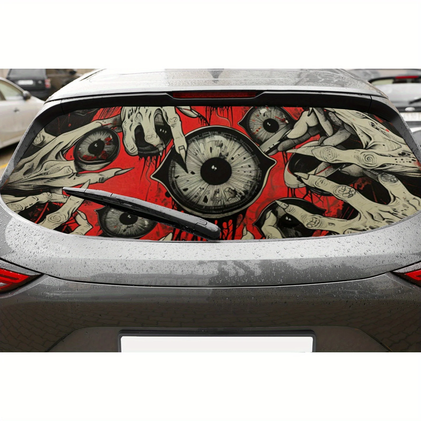 

Dark Eyes and Skeleton Hands PVC Perforated Car Vinyl Wraps, Privacy Enhancing Design for Rear Window, Car Rear Windshield Stick