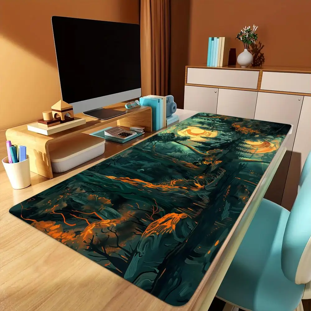 

Фэнтезийный коврик для мыши с изображением полной луны и лесного пейзажа, настольный коврик, игровые коврики, нескользящие аксессуары для стола с прошитыми краями, коврик для мыши