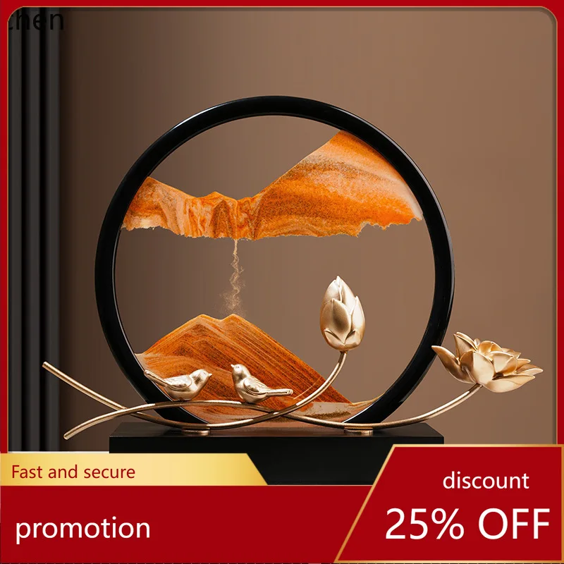

ZML New Chinese Style Lotus Pond Moonlight Quicksand Painting Hourglass Ornament for Home Living Room and Office Decoration