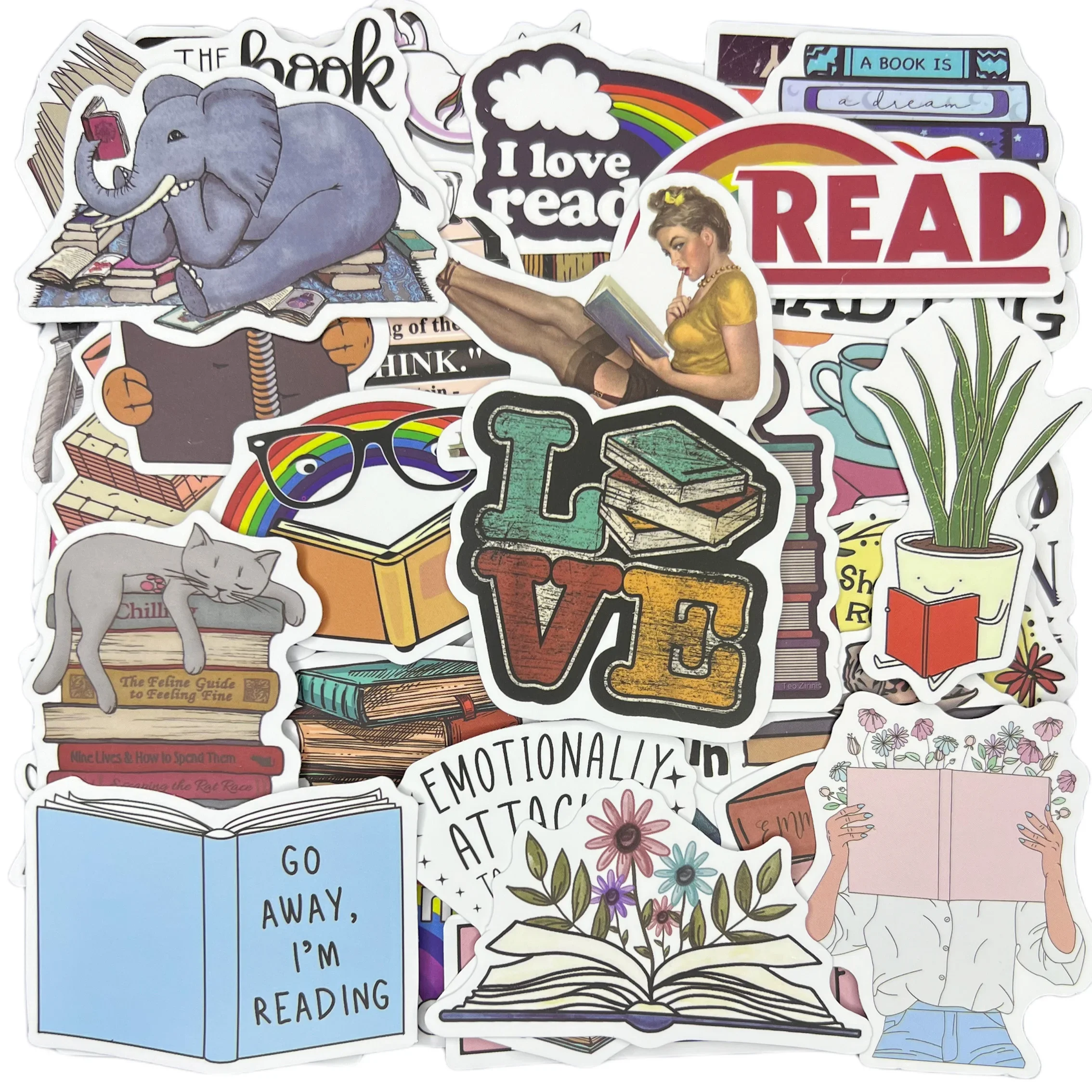 10/30/50Pcs Cute Reading Waterproof Graffiti Sticker Decorative Luggage Cup Laptop Phone Skateboard Guitar Scrapbook Kid Sticker