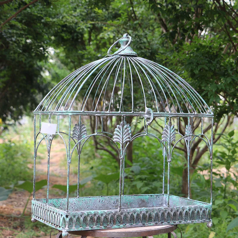 American retro outdoor rust-proof wrought iron bird cage tray flower stand courtyard balcony green plant flower room bracket