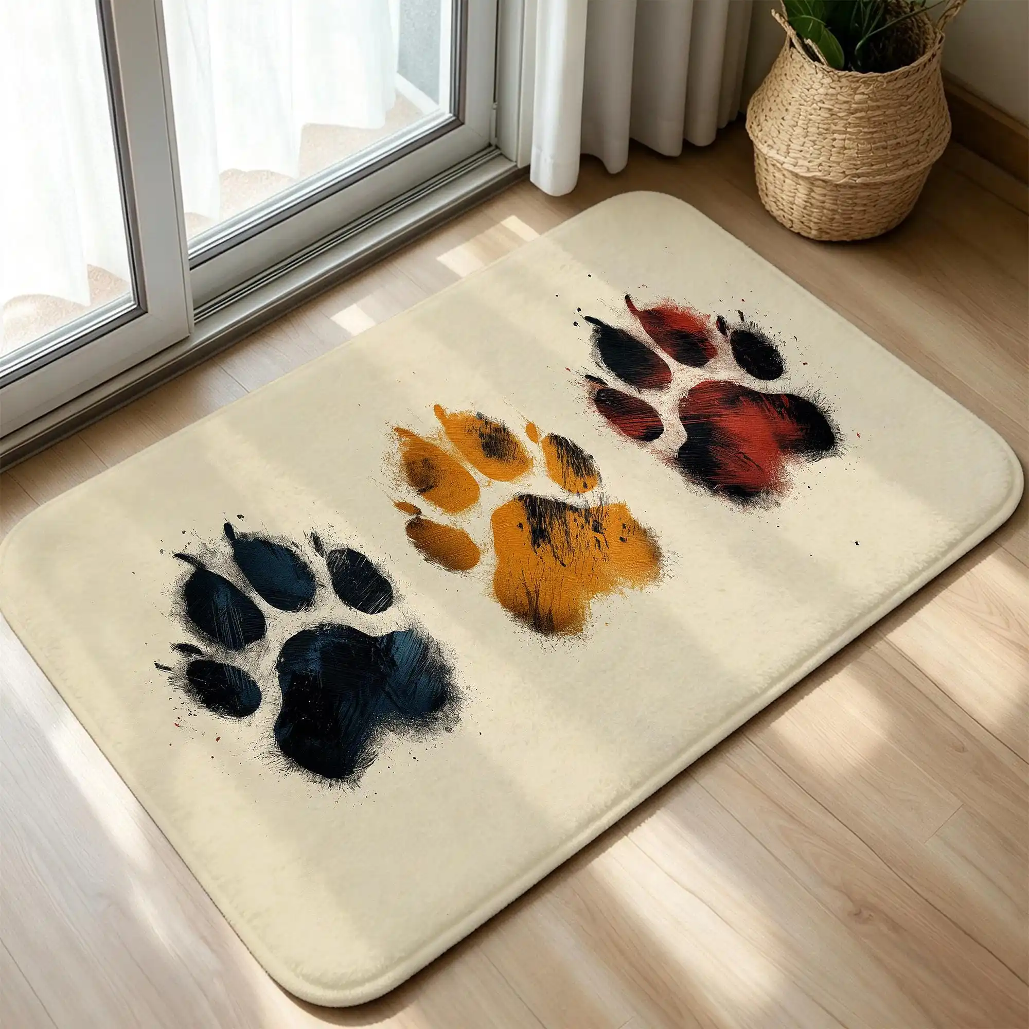 Colorful Dog Paw Prints Area Rug Splash Ink Animal Doormat Creative Welcome Rug Floor Mat Living Room Bedside Entryway Decor