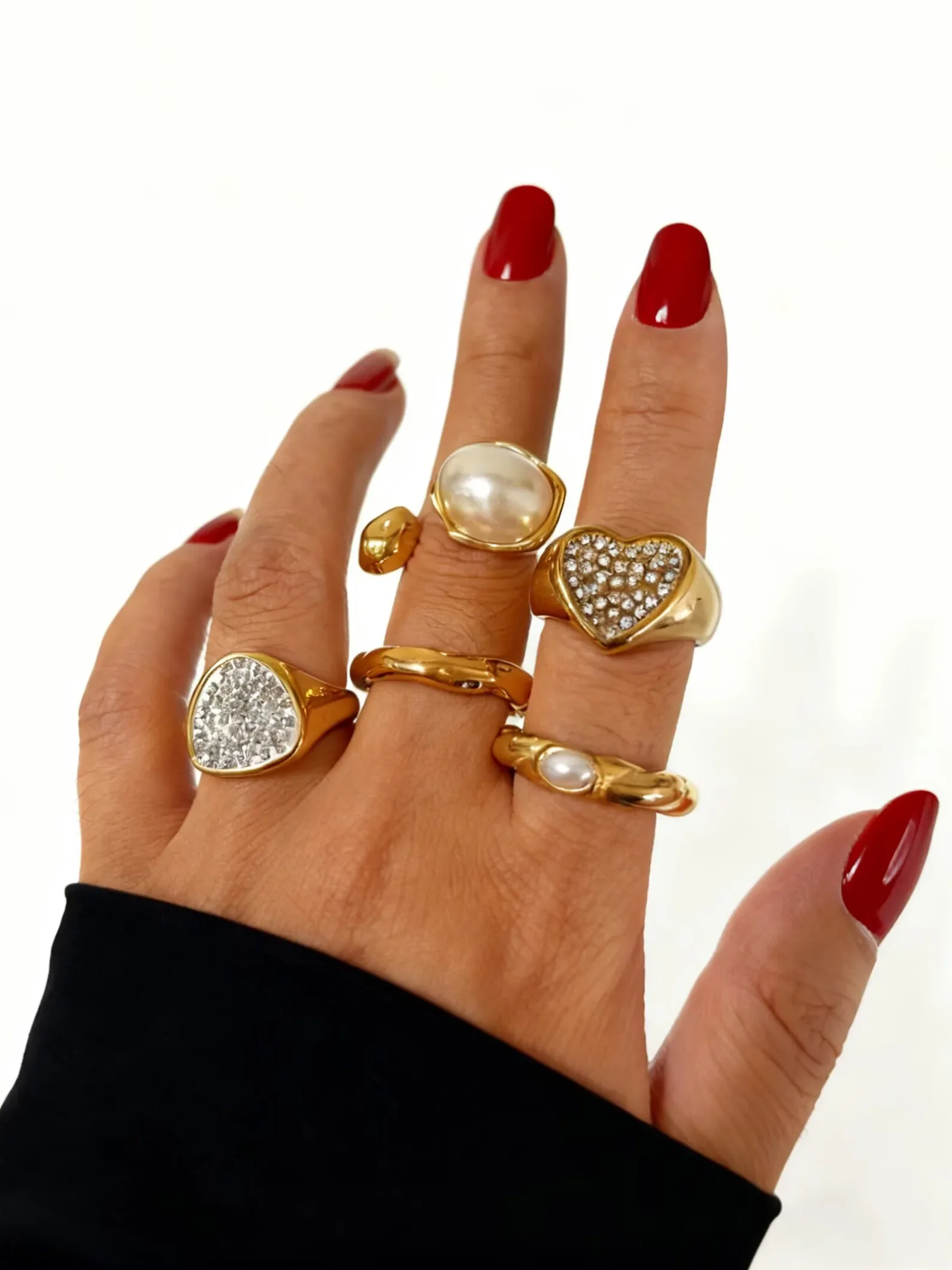 

2026 Entry lux Изысканное кольцо в форме сердца овальной формы со стразами, имитация жемчуга, металлическое кольцо, ювелирные изделия, женское кольцо с подвеской в виде сцепления, подарок