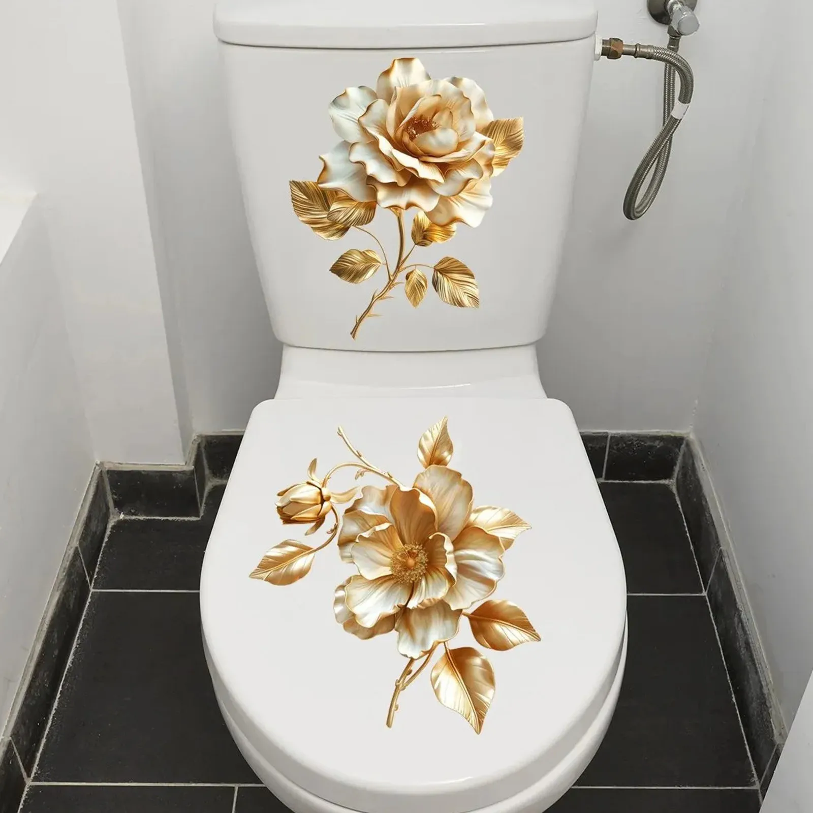 2pcs Floral Toilet Stickers To Add A Romantic Touch To Your Bathroom Wall Decal, Vinyl Decal For Home Decorations Waterproof view 2