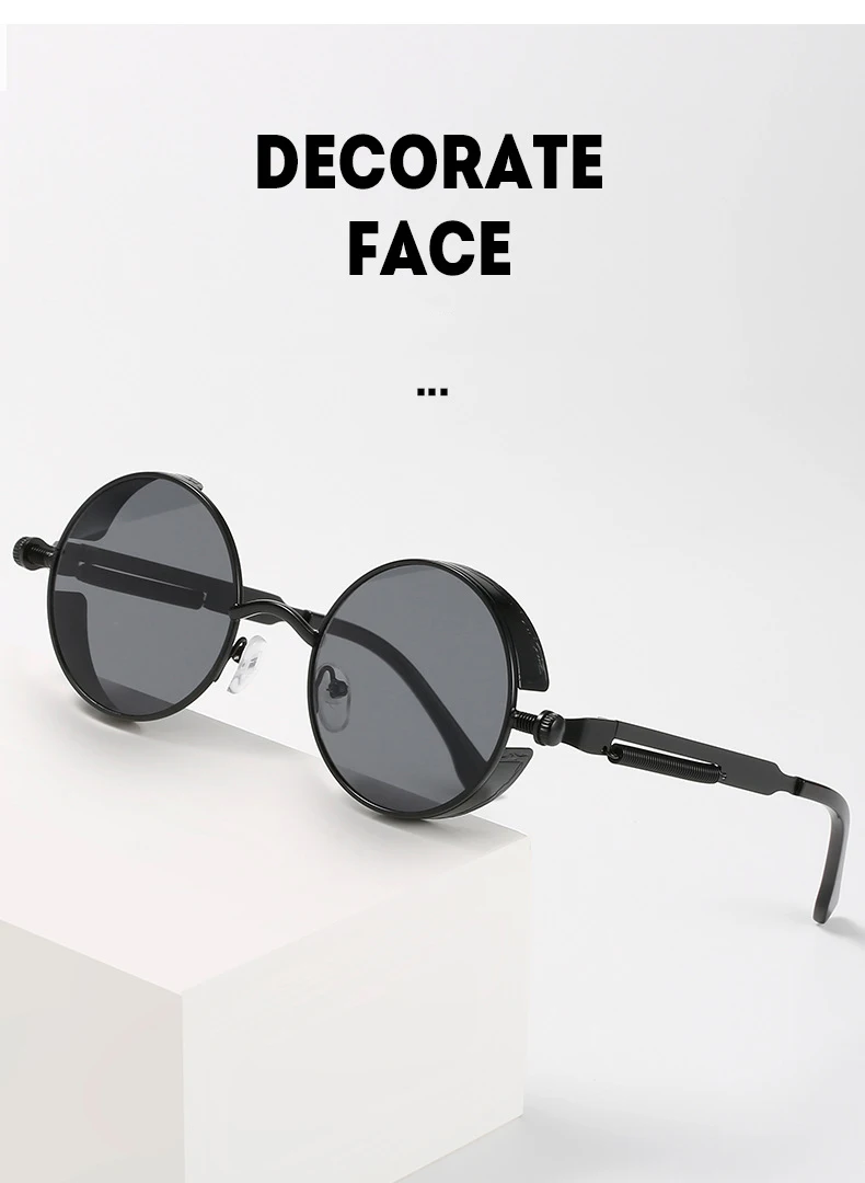 Metall Steam Punk Stil Sonnenbrille Steampunk Mode Männer Retro Runde Sonnenbrille – Detail 1
