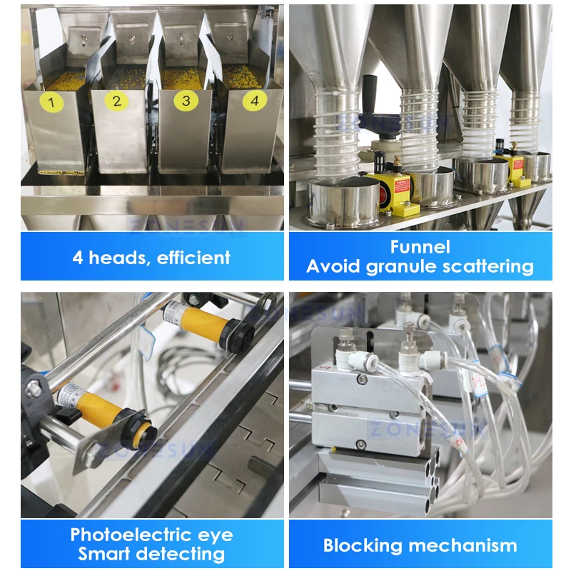 ZONESUN Automatic Granule Production Line Weigh to Fill Nuts Beans Grain Seeds Particle Bottles Packaging Machine ZS-FAL180X10